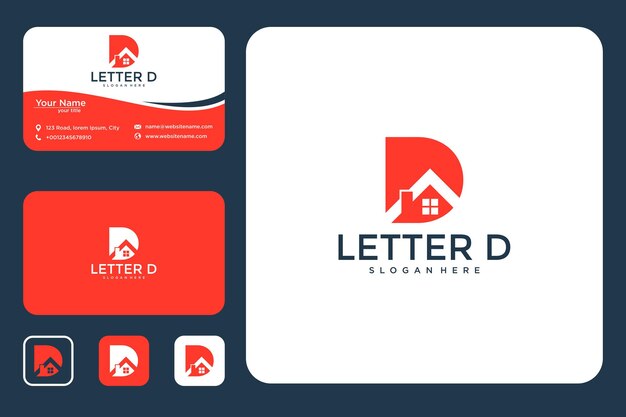 Buchstabe d mit home-logo-design modern und visitenkarte