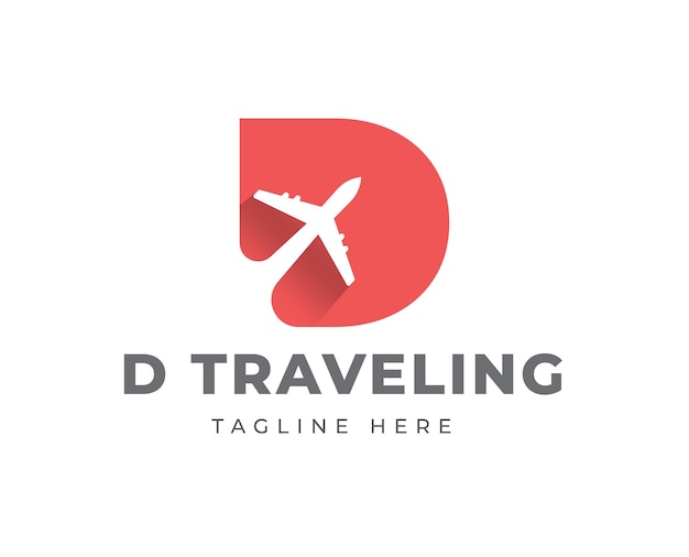 Buchstabe d travel business logo vorlage mit flugzeugsymbol