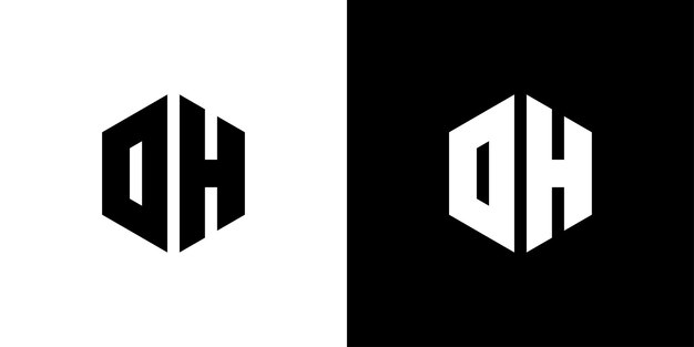 Buchstabe DH-Polygon Sechseckiges minimalistisches und professionelles Logo-Design auf schwarz-weißem Hintergrund