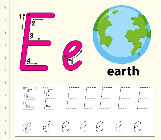 Buchstabe e für alphabetarbeitsblätter