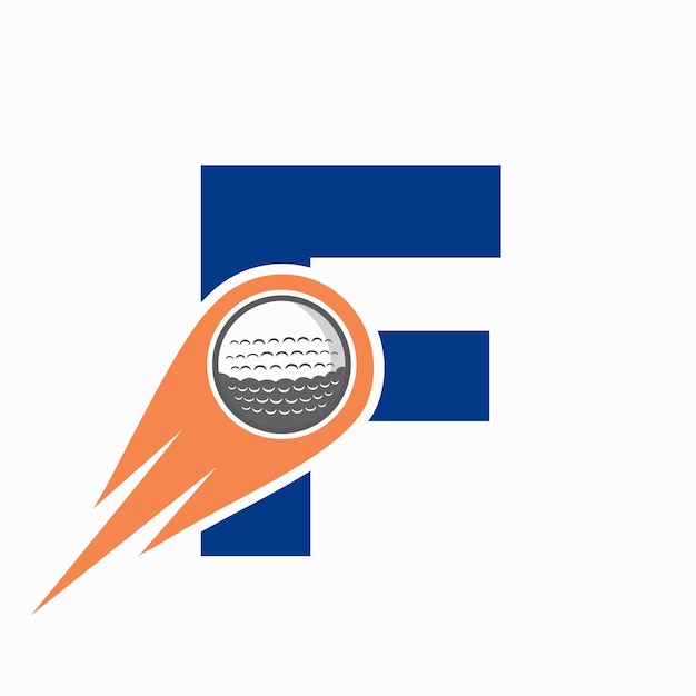 Vektor buchstabe f golf-logo-konzept mit beweglichem golfball-symbol hockey-sport-logotyp-symbol-vektor-vorlage