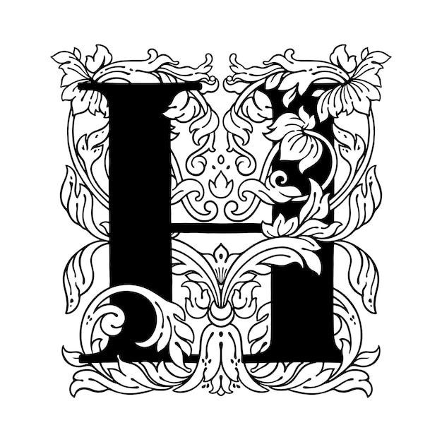 Vektor buchstabe h blumenornament monogramm-alphabet schöne florale großbuchstaben vektor-logo