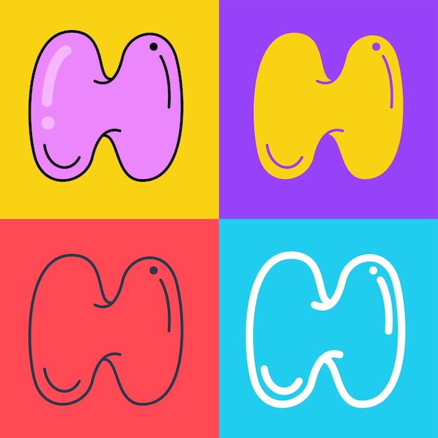 Buchstabe H-Logo Lustige, fette, kindliche Schriftart Überlappende Linie mit mehrfarbigem Hintergrund