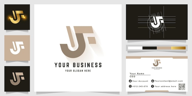Buchstabe JF oder UF Monogramm Logo mit Visitenkartendesign
