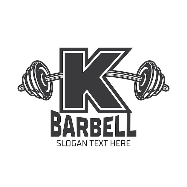 Buchstabe K Fitness Gym Logo Design Template Design für Fitnessstudio und Fitnessclub Langhantel-Symbol