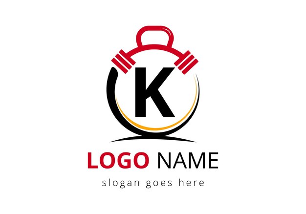 Buchstabe K-Logo mit Langhantel-Fitnessstudio-Logo