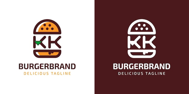 Vektor buchstabe kk burger-logo, geeignet für jedes unternehmen im zusammenhang mit burger mit den initialen k oder kk