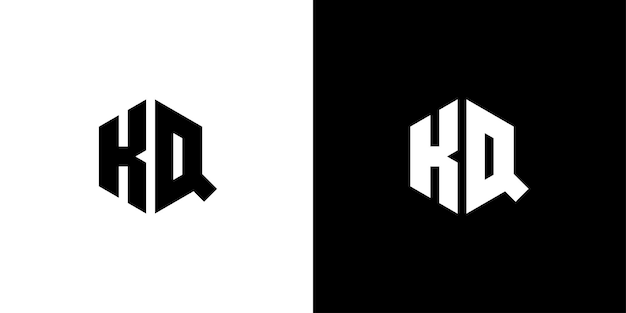 Buchstabe KQ Polygon Hexagonal Minimal Logo Design auf schwarzem und weißem Hintergrund