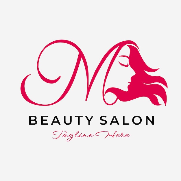 Buchstabe m beauty salon logo design schöne frau gesicht haarpflege symbol