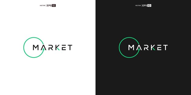 Vektor buchstabe market wortzeichen logo typographie ein kreis, der von pfeilen umgeben ist, die in alle richtungen zeigen