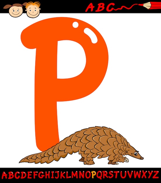 Buchstabe p für pangolin-karikaturillustration