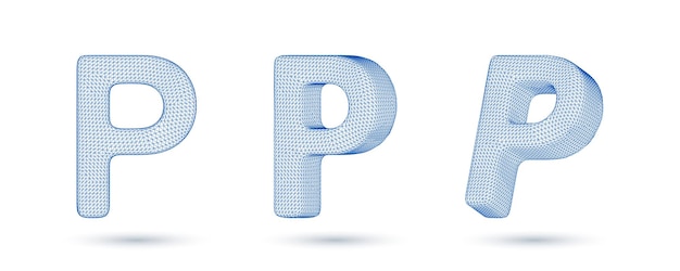 Buchstabe p Wireframe hoher polygonaler Umriss Low-Poly-Stil Vektorillustration