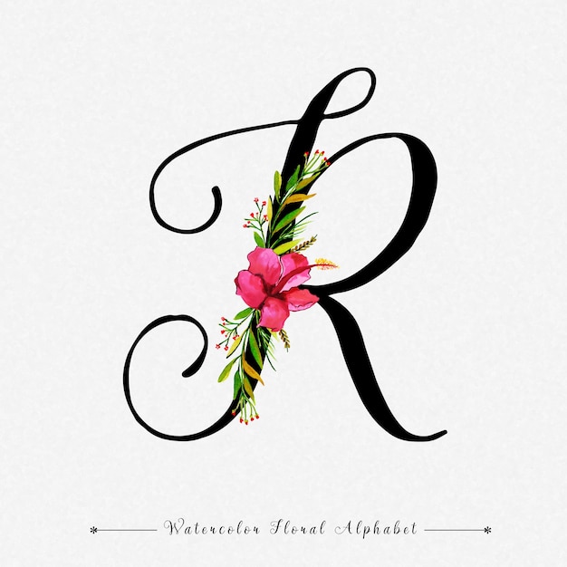 Vektor buchstabe r aquarell blumen hintergrund