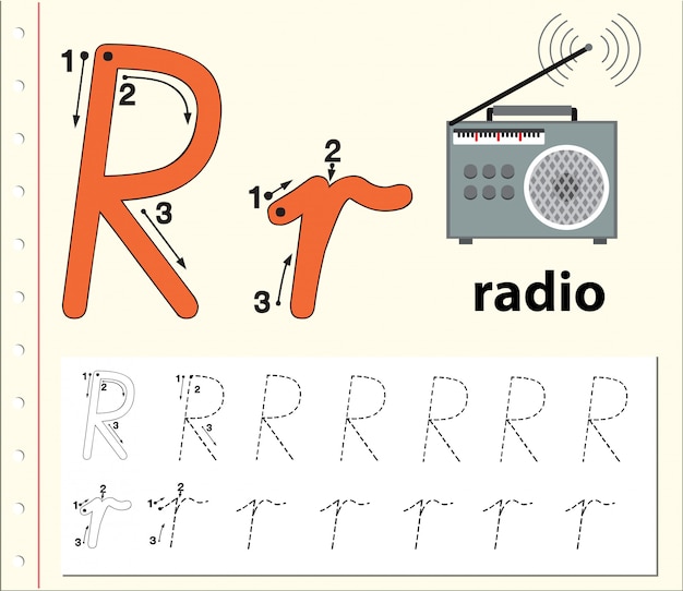 Buchstabe R, der Alphabet-Arbeitsblätter verfolgt