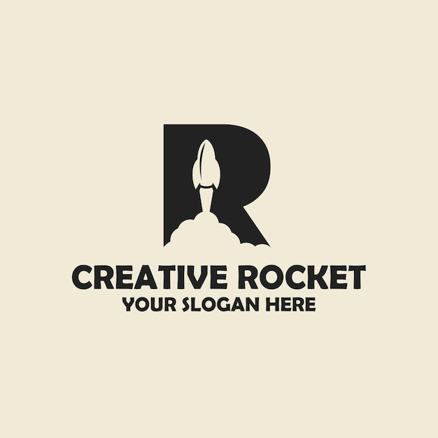 Vektor buchstabe r mit rocket-logo-design-konzept