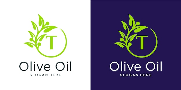 Buchstabe t olivenöl-logo-design-vorlage