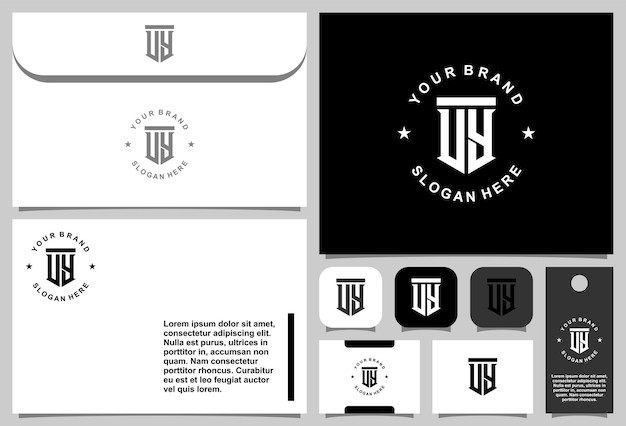 Vektor buchstabe uy-monogramm-logo-design mit briefpapier-vorlage