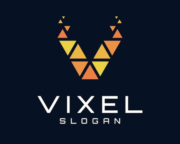 Buchstabe v initialen pixel dreieck mosaik dreieckig digitales geometrisches futuristisches vektor-logo-design