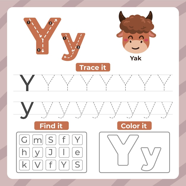 Buchstabe y Arbeitsblatt mit Yak