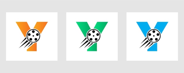 Buchstabe y-film-logo-konzept mit filmrolle für medienzeichen, filmregisseur-symbol-vektor-vorlage