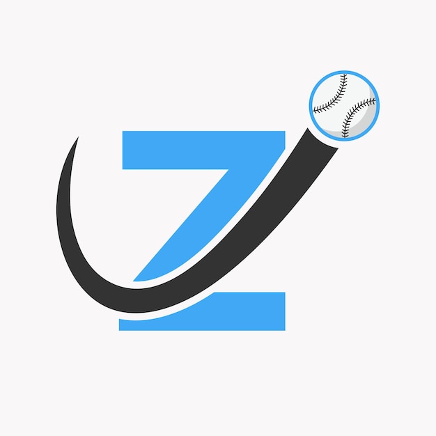 Vektor buchstabe z baseball-logo-konzept mit beweglicher baseball-symbol-vektorvorlage