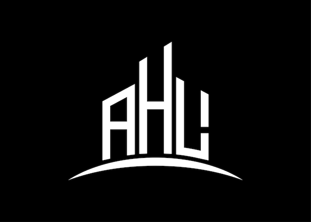 Buchstaben-AHL-Gebäude-Vektor-Monogramm-Logo-Design-Vorlage Gebäudeform AHL-Logo