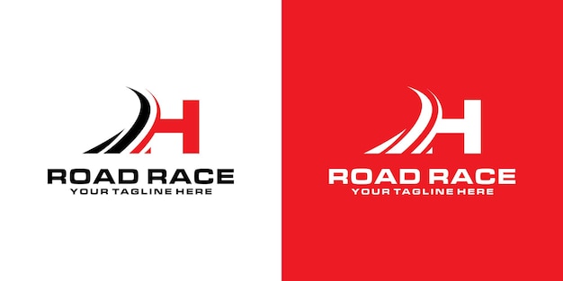 Vektor buchstaben h und straßenrenn-logo designs renn-logos asphalt asphalt straßen automobil- und werkstätten