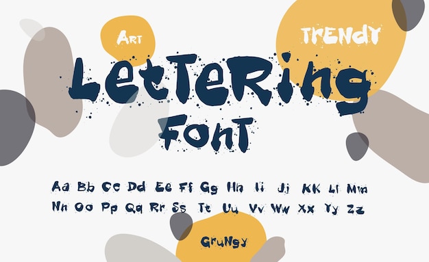 Buchstaben werden mit einem großen pinsel mit spritzern erstellt. schriftart mit sprühfarbe und textur