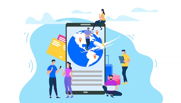 Buchung von Flugtickets mit Mobile App Flat Vector