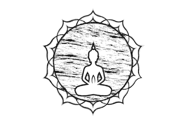 Buddha-Silhouette in Lotusposition, Heilige Lotus-runde Logo-Vorlage. Esoterische Motive des Buddhismus