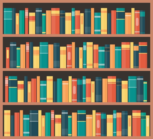 Bücherregal mit Büchern Bücherregale mit mehrfarbigen Buchrücken Vektorillustration im flachen Stil
