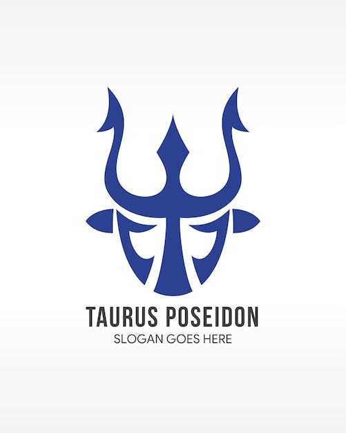 Vektor büffel-poseidon-logo-design-vorlage mit blauer farbe