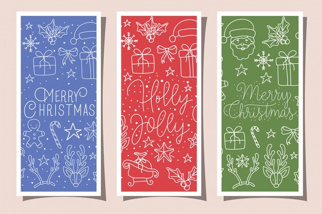 Bündel Karten der frohen Weihnachten mit Kalligraphie und Ikonen
