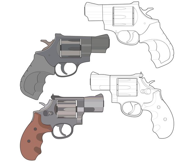 Vektor bündelungssatz von vector of revolver kunst schießpistole waffeneinbildung vector revolver pistole