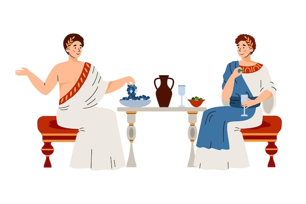 Bürger in traditioneller Kleidung antikes Rom essen Obst trinken Wein und reden