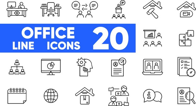 Büro-Linien-Ikonen-Vektor und Illustrator-Set