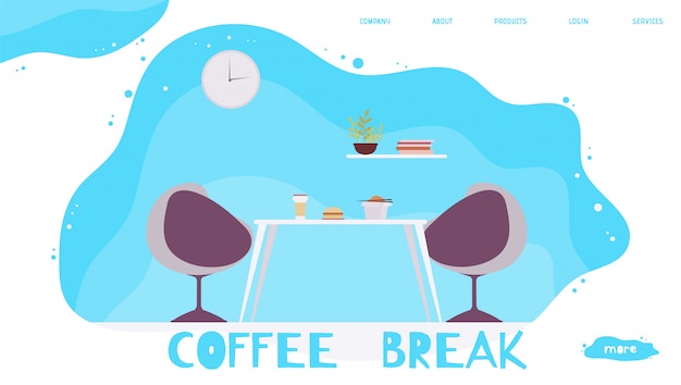 Büro-mittagspause und kaffeepause. cartoon landing page