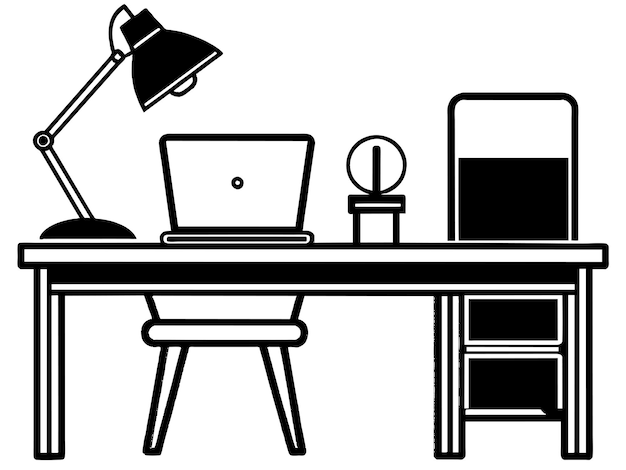 Büro-Schreibtisch mit Laptop und Lampe