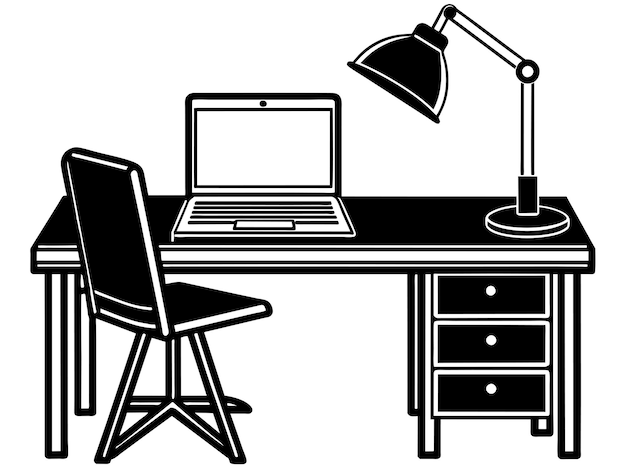 Büro-Schreibtisch mit Laptop und Lampe