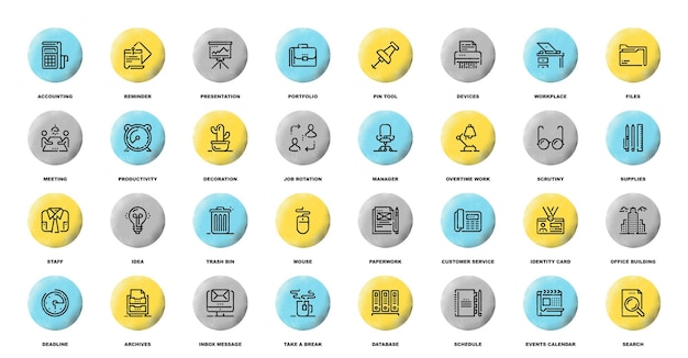 Büro- und Geschäfts-Flatline-Web-Symbole