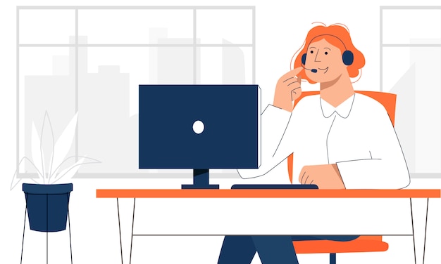 Büroangestellte telefonieren online mit dem kunden, um direkten kontakt zu vermeiden.
