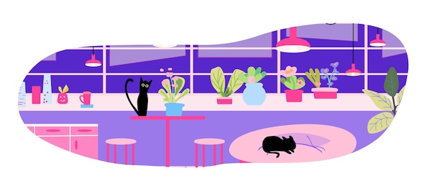 Büroeinrichtungen Sanddesign isolierte Cartoon-Vektor-Illustrationen Satz Lustige schwarze Katzen Zimmerspiel