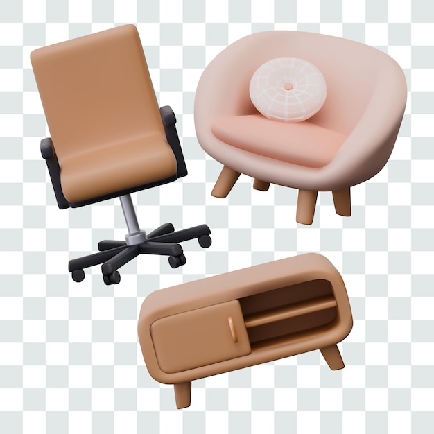 Bürostuhl mit ergonomischem Rücken, Sessel mit weicher Polsterung und Kissen-Mini-Buchregal