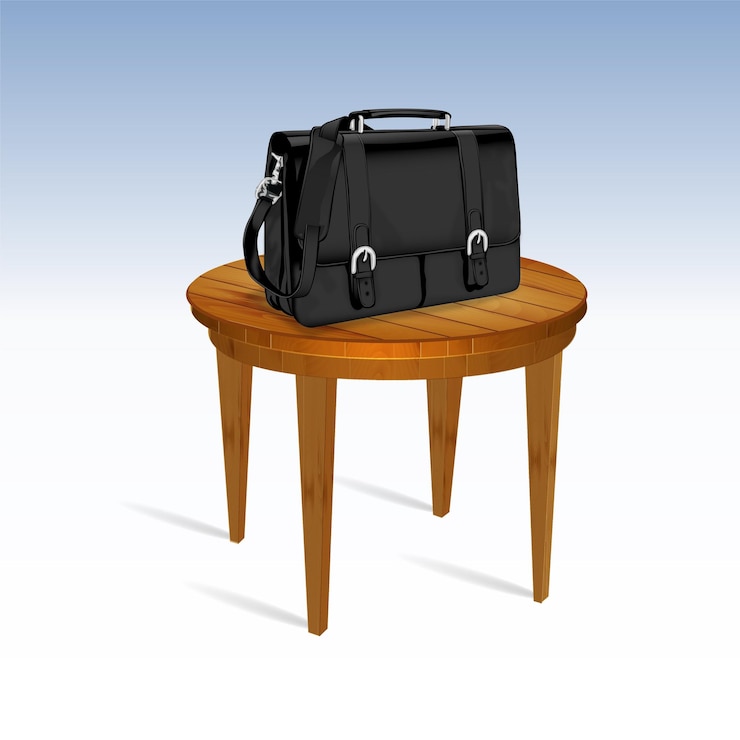 Vektor bürotasche auf dem runden holztischvektor