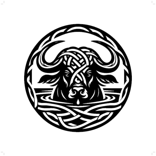 Vektor buffalo-silhouette in einem tier keltischer knoten irische nordische illustration