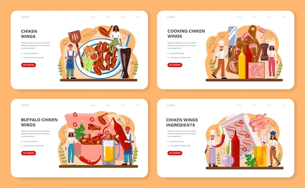 Buffalo wings webbanner oder landing page set chicken wings cooking