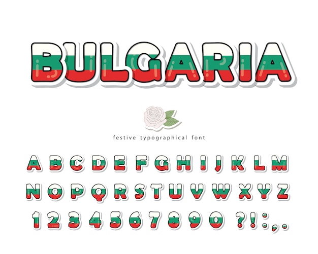 Bulgarien cartoon schriftart. bulgarische nationalflaggenfarben.