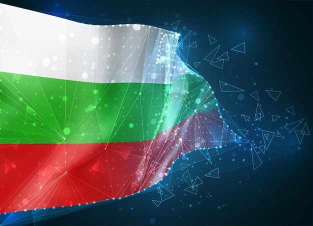 Bulgarien, flagge, virtuelles abstraktes 3d-objekt aus dreieckigen polygonen auf blauem hintergrund