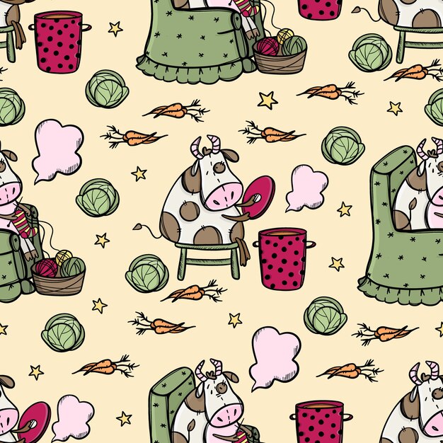 BULL COOKES Suppe und Strickwaren Vegetarisches Essen Nahtloses Muster