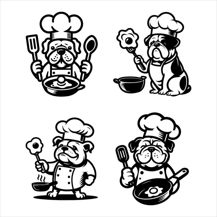 Vektor bulldog-hundkoch kocht gebratene eier svg bundle